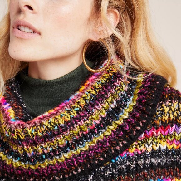 Anthropologie Piera Knit Striped Turtleneck Poncho Sweater - Picture 4 of 7